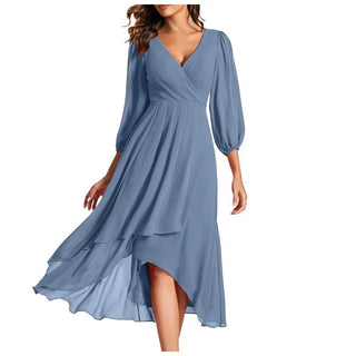 VITTORIA | Elegant dress with asymmetrical hem and flowing sleeves. Refined look for any occasion - North & Co. Canada