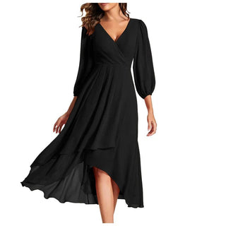 VITTORIA | Elegant dress with asymmetrical hem and flowing sleeves. Refined look for any occasion - North & Co. Canada