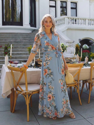 Cecily | Robe Maxi V-Croisée Fleurie
