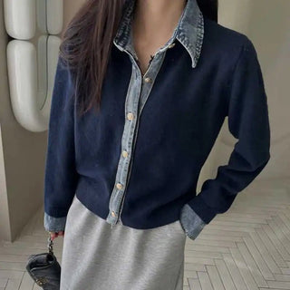 Margot™ | Cardigan patchwork maille et denim - North & Co. Canada