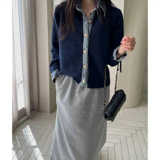 Margot™ | Cardigan patchwork maille et denim - North & Co. Canada