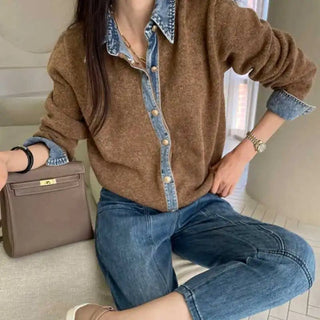 Margot™ | Cardigan patchwork maille et denim - North & Co. Canada