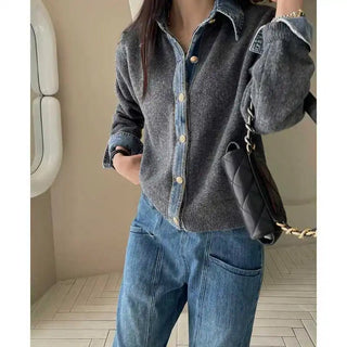 Margot™ | Cardigan patchwork maille et denim - North & Co. Canada