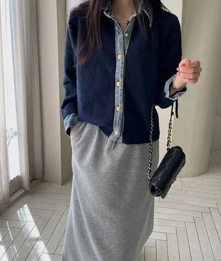Margot™ | Cardigan patchwork maille et denim - North & Co. Canada
