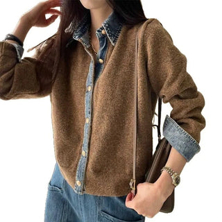 Margot™ | Cardigan patchwork maille et denim - North & Co. Canada