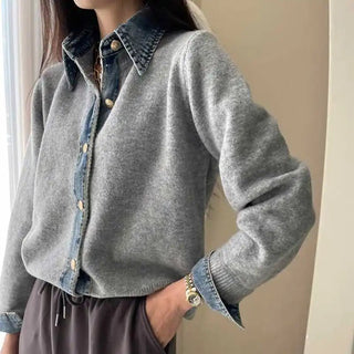 Margot™ | Cardigan patchwork maille et denim - North & Co. Canada