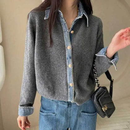 Margot™ | Cardigan patchwork maille et denim - North & Co. Canada